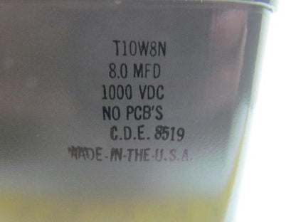 CDE Cornell Dubilier T10W8N 8.0 MFD. 1000vdc No PCB's