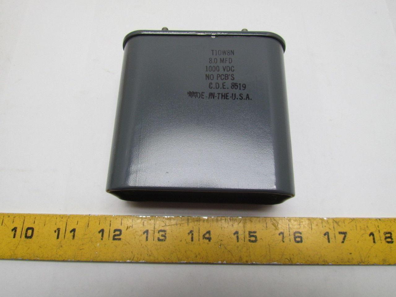 CDE Cornell Dubilier T10W8N 8.0 MFD. 1000vdc No PCB's