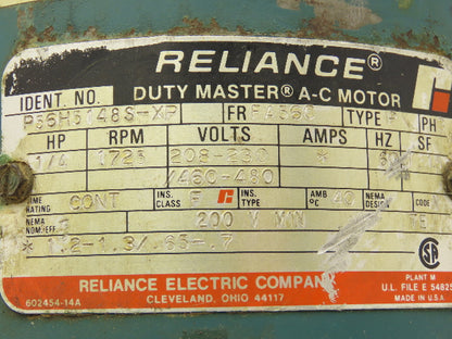 Reliance Electric P56H5148S-XP Unibrake AC Motor 1/4Hp 1725 RPM 230/460V 56C