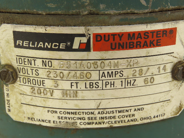 Reliance Electric P56H5148S-XP Unibrake AC Motor 1/4Hp 1725 RPM 230/460V 56C