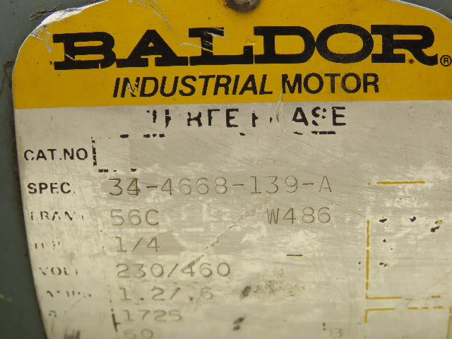 Reliance Electric Stearns Brake Motor 1/4Hp 1725 RPM 230/460V 3PH 56C 5/8"Shaft