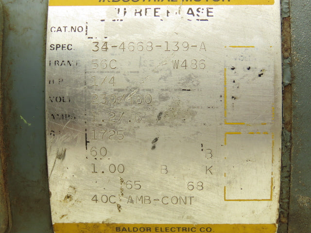 Reliance Electric Stearns Brake Motor 1/4Hp 1725 RPM 230/460V 3PH 56C 5/8"Shaft