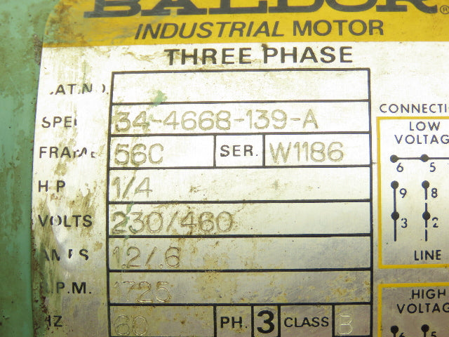 Reliance Electric Stearns Brake Motor 1/4Hp 1725 RPM 230/460V 3PH 56C 5/8"Shaft