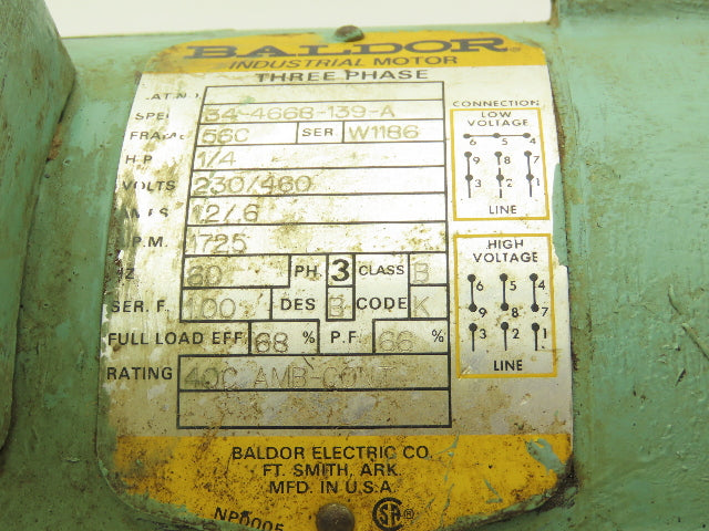 Reliance Electric Stearns Brake Motor 1/4Hp 1725 RPM 230/460V 3PH 56C 5/8"Shaft