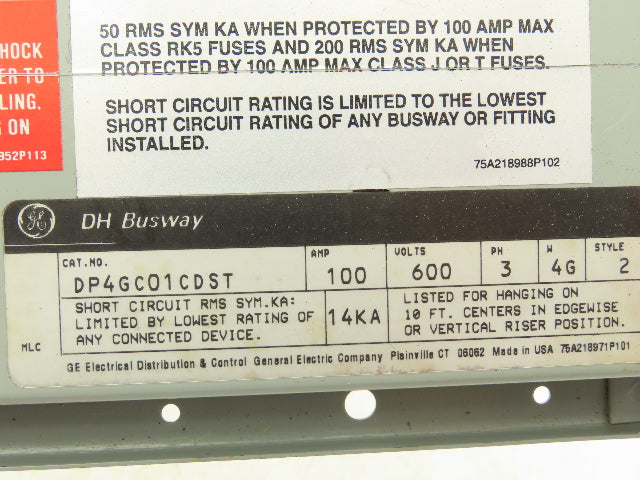 General Electric DP4GC01CDST Up Down Cross for DH Flex-A-Power Busway 100A 600V