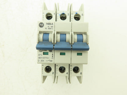 Allen Bradley 1489-A3D030 Circuit Breaker 20A 3 Pole 480Y/277 VAC Ser A Lot of 8