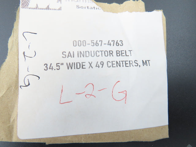 Mantissa 000-567-4763 SAI Inductor Conveyor Belt 34.5"W x 49" Centers Endless