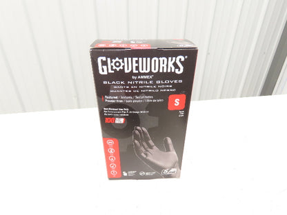 Ammex Gloveworks Small Black Nitrile Gloves Textured Non-Med 100ct Case of 1000