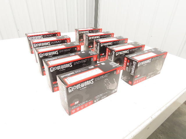 Ammex Gloveworks Small Black Nitrile Gloves Textured Non-Med 100ct Case of 1000