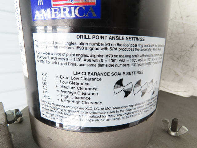 J&A Machinery The Champ Drill Bit Pointer Sharpener Benchtop Grinder 230/460VAC