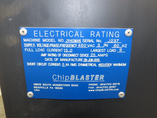 Chip Blaster JV40MAK Coolant System High Pressure Pump 480V 40LPM Dual Filter