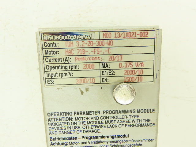 Indramat MOD 13/1X021-002 Programming Module 20A 2000RPM