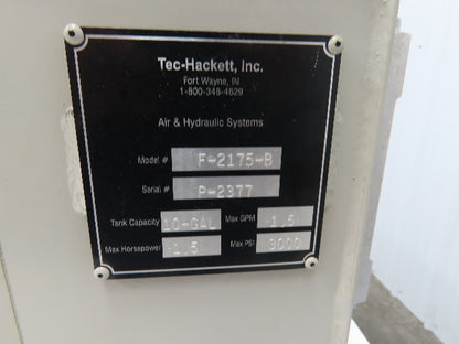 Tec Hackett F-2175-B Hydraulic Power Unit 10 Gallon 1.5GPM 3000PSI 1.5Hp 120V