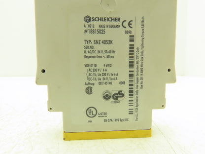 Schleicher SNZ 4052K Safety Relay 24VAC/24VDC 50/60Hz Response Time <50 ms