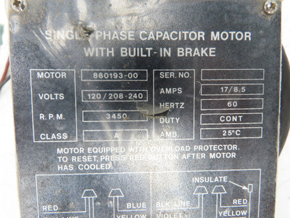 Dewalt 860193-00 Radial Arm Saw AC Motor 3.5Hp 3450rpm 120/208-240VAC 1Ph