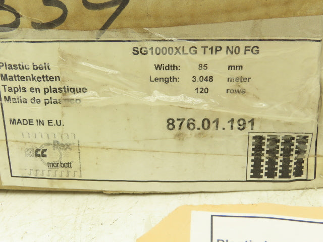 MCC Rexnord SG 1000 XLG 85mm Mattop Suregrip Grip-Top Conveyor Chain 10'