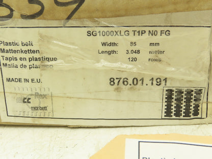 MCC Rexnord SG 1000 XLG 85mm Mattop Suregrip Grip-Top Conveyor Chain 10'