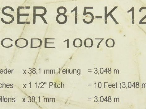Rexnord SSR 812-K125 Opti-Plus 1.25" Stainless TableTop Conveyor Chain 10'
