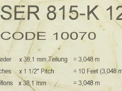 Rexnord SSR 812-K125 Opti-Plus 1.25" Stainless TableTop Conveyor Chain 10'