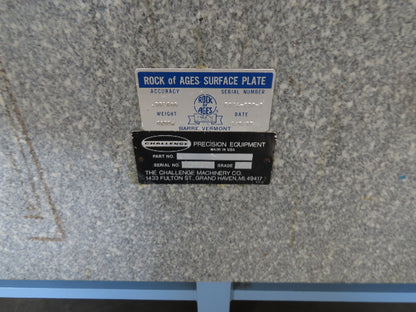 Rock of Ages 4x8' Granite Surface Inspection Plate Table 96x48x14" Grade B Type
