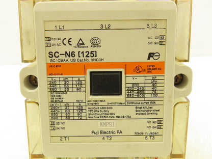 Fuji Electric 3NC3H Motor Starter Contactor 125A 600VAC 3 Pole Coil 120V