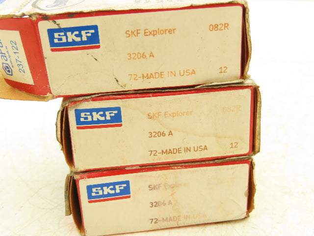 SKF 3206A Double Row Ball Bearing 30mm-ID x 62mm-OD x 23.8mm-Width Lot Of 3