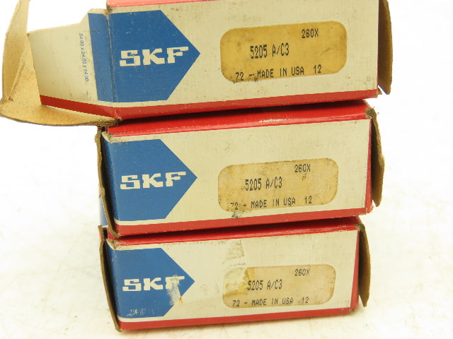 SKF SKF 5205 A/C3 Ball Bearing 25mm-ID x 52mm-OD x 20.6mm-Width Lot Of 3