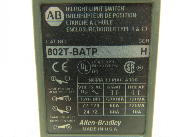 Allen Bradley 802T BATP Metal Plug-In Oiltight Limit Switch 4 Circuits 120-300V
