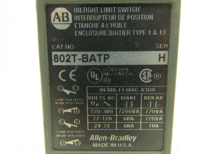 Allen Bradley 802T BATP Metal Plug-In Oiltight Limit Switch 4 Circuits 120-300V