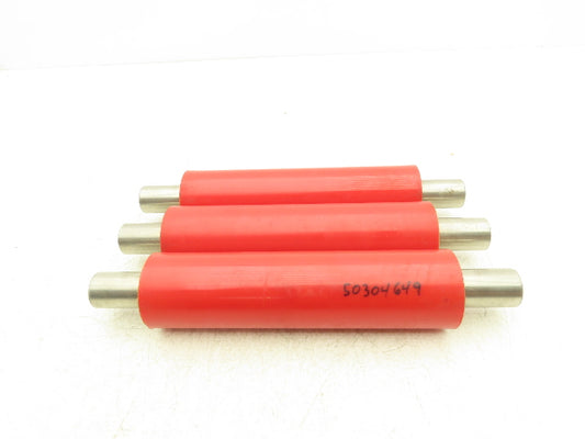 2"x 8" Red Polyurethane Conveyor Roller 1" Stainless Threaded Shaft  Lot of 3