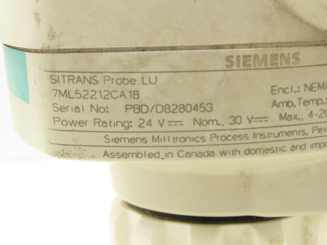 Siemens 7ML52212CA18 Sitrans Probe LU Ultrasonic Level Meter 24VDC NEMA 4X