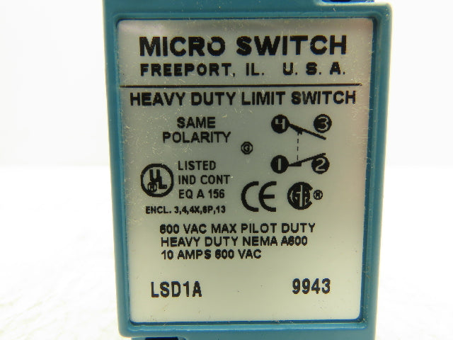 Honeywell LSD1A Micro Switch Heavy Duty Limit Switch 10A 600V