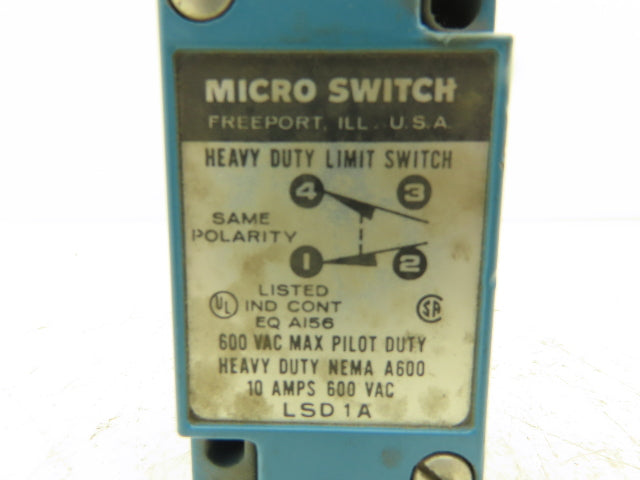 Honeywell LSD1A Micro Switch Heavy Duty Limit Switch 10A 600V