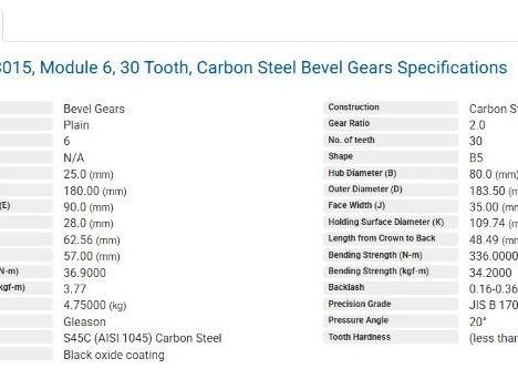 KHK SB6-3015 Carbon Steel Bevel Gear 30-Tooth 25mm Stock Bore