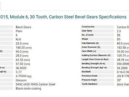 KHK SB6-3015 Carbon Steel Bevel Gear 30-Tooth 25mm Stock Bore