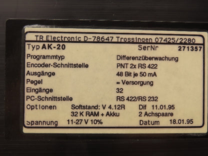 TR Electronic AK20-PNT-P HMI Operator Control Panel Push Button W/Display