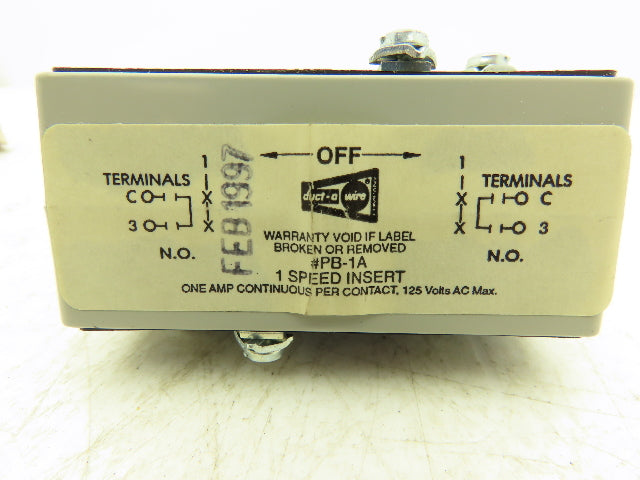 Duct-O-Wire PB-1A Single Speed Two Button Insert 125VAC 1A Per Contact NO