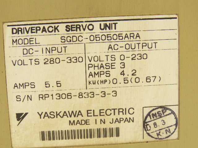 Yaskawa SGDC050505ARA Drivepack Servo Unit 280-330VDC Input 0-230VAC 3Ph Output