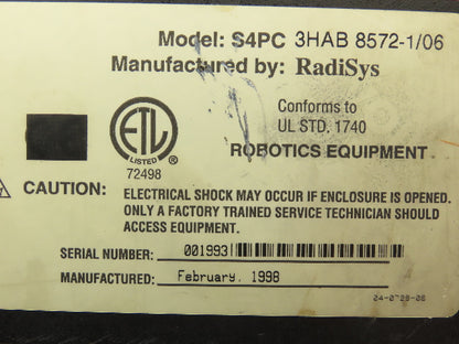 RadiSys S4PC 3HAB 8572-1/06 HMI Operator Control Panel Screen Rev 04 08 24 FR1