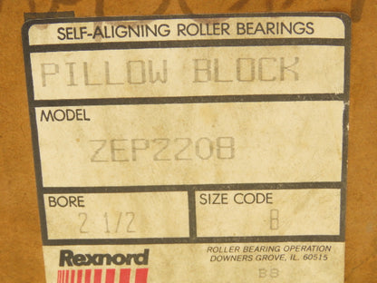 Rex Rexnord ZEP2208 Pillow Block Self Aligning Roller Bearings 2 1/2" Bore