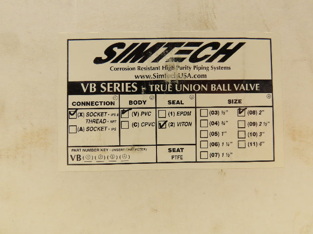 Simtech VBXV208  2" PVC Ball Valve Socket/Threaded Fittings True Union  Lot of 3