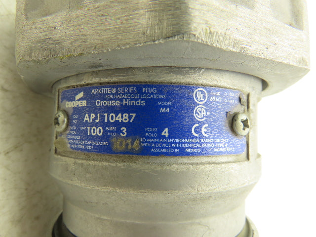 Crouse Hinds APJ 10487 Arktite Electrical Plug Male 100A 600VAC 250VDC Haz Loc