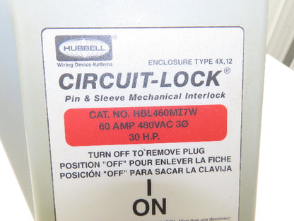 Hubbell HBL460MI7W Circuit-Lock Pin & Sleeve Female Interlock Plug 60A 480V 30HP