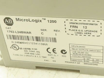 Allen Bradley 1762-L24BWAR MicroLogix 1200 PLC Controller I/O Module Ser C Rev I
