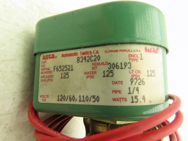 Asco Red Hat 8342C20 Solenoid Valve 1/4"NPT 4 Way 2 Pos 125psi 110/120V 50/60Hz