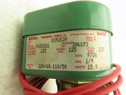 Asco Red Hat 8342C20 Solenoid Valve 1/4"NPT 4 Way 2 Pos 125psi 110/120V 50/60Hz