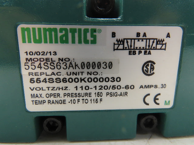 Numatics Pneumatic Air Solenoid Valve with Base 4/3 Closed Center 120V 1/2"NPT