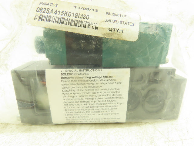 Numatics 082SA415K019M30 Pneumatic Solenoid Valve/Manifold 120V 1/4"NPT 150PSI