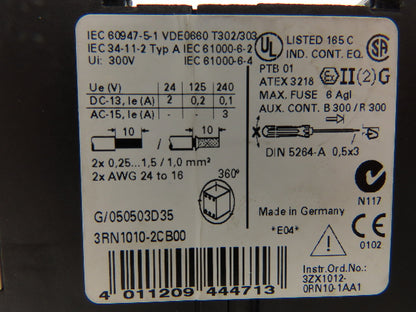 Siemens 3RN1010-2CB00 Thermistor Motor Protector 24V AC/DC 1NO 1NC Lot of 2