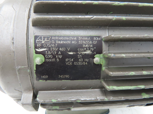ATB Antriebstechnik IEC 80M Metric AC Motor 0.9kw 1.2Hp 1710rpm 230/460V 3PH